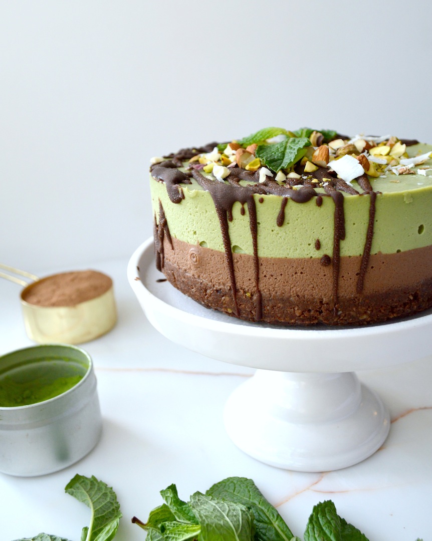 Matcha Mint Chocolate Cheesecake (No-Bake, Vegan) by Plantbased Baker